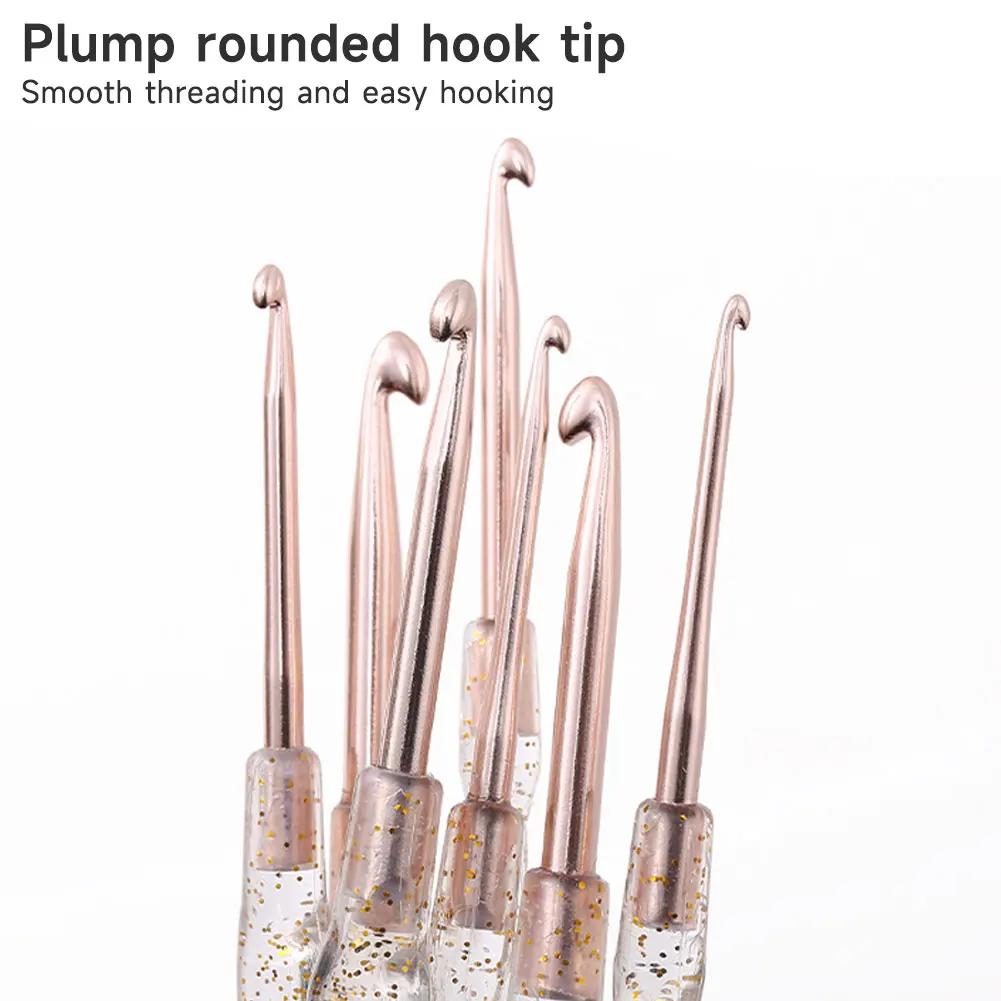 Handmade Weaving Craft Tools 7Pcs Colorful Clear Handles Aluminum Crochet Hooks Set 2.0-5.0mm Single Head DIY Knitting Needles