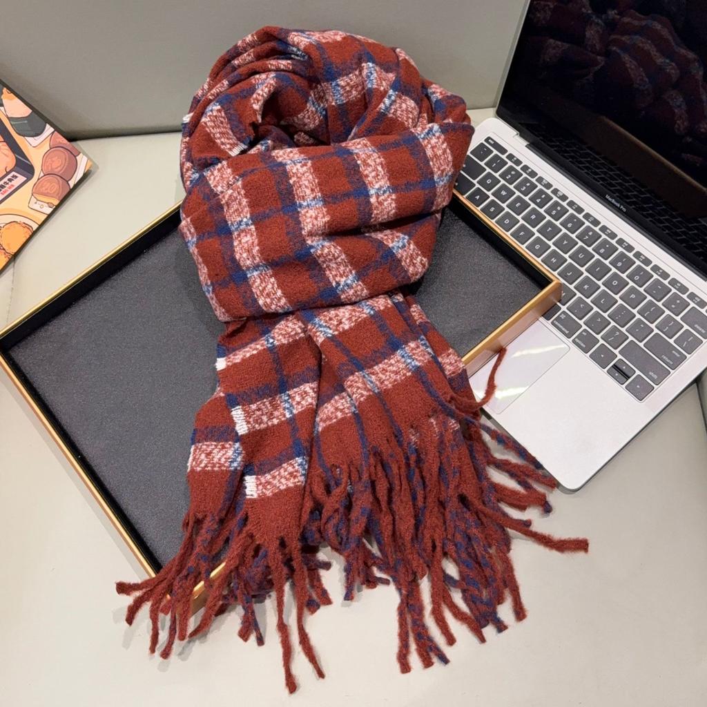 Autumn and winter new plaid scarf women's thickened imitation cashmere tassel neck protection cold versatile scarf Korean atmosphere