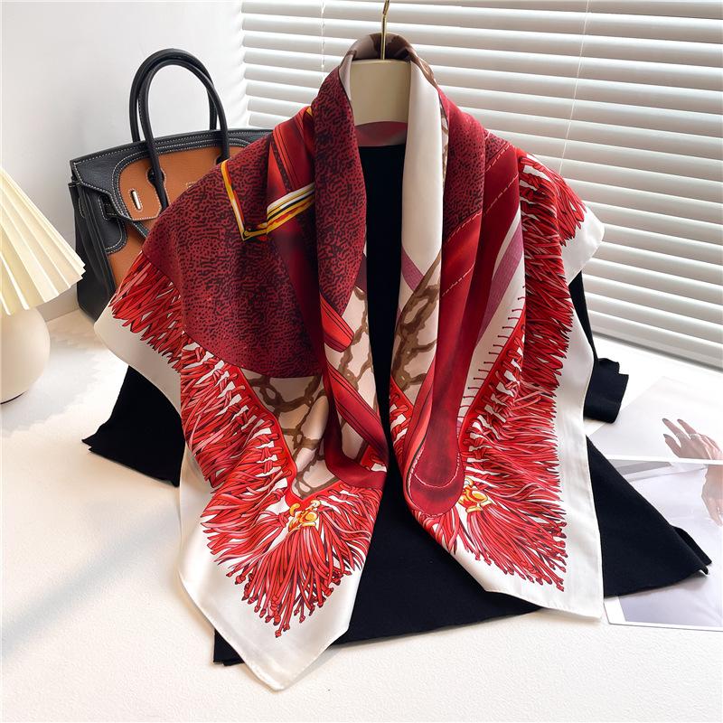 Luxury Scarf Women 90*90cm Silk Feel Square Shawl Hair Wrapping Foulard Satin Scarfs Multi-use Head Bandana Hijab Handkerchief