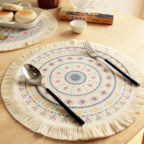Beautiful Flower Pattern Placemat Good Woven Stylish Cotton Dinner Mat for Home