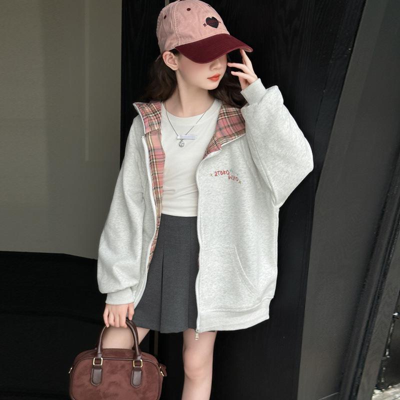 Autumn Girls' Cute Cat Hoodie Cardigan - Children's Zip-Up Jacket