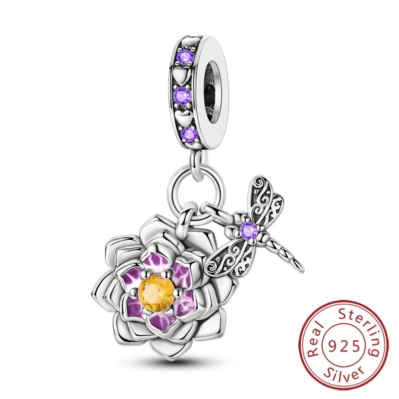 Original Copper Charms Beads Pendant Lotus Tulip Rose Carnation Flower Series Bead Fit Bracelets Women Jewelry Gift