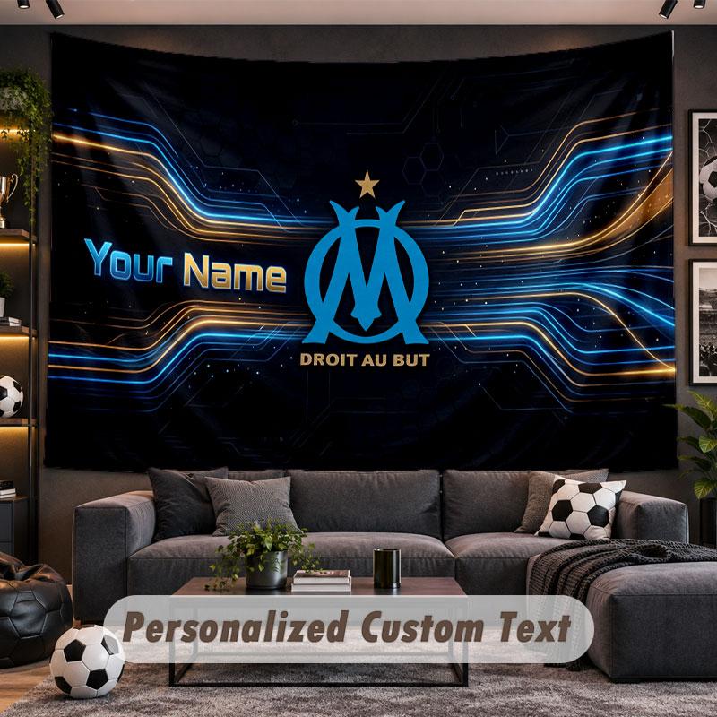 Wall Hanging Tapestry Custom NameOlympique Marseille FC Pattern Personalized Printed Fabric Wall Decor