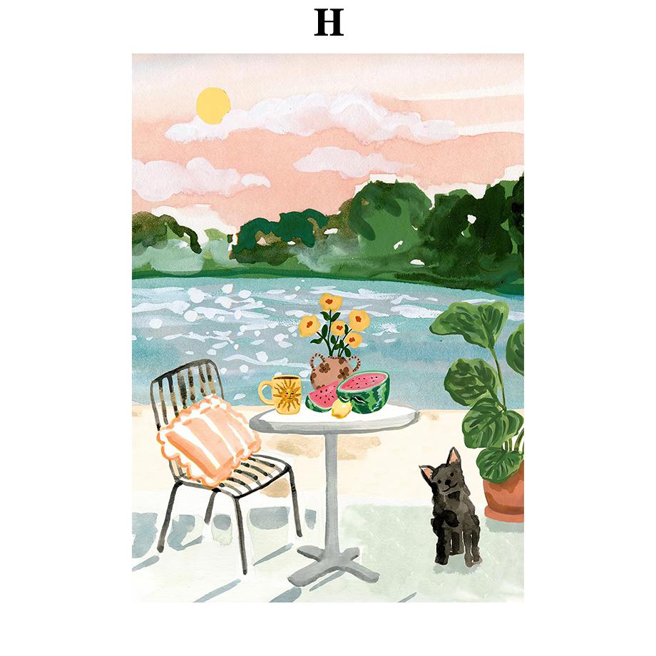 Summer Beach Leisure Holiday Fashion Wall Art Canvas Painting Nordic Poster Room Decor Tropical Watercolor Sunbathe Surfing