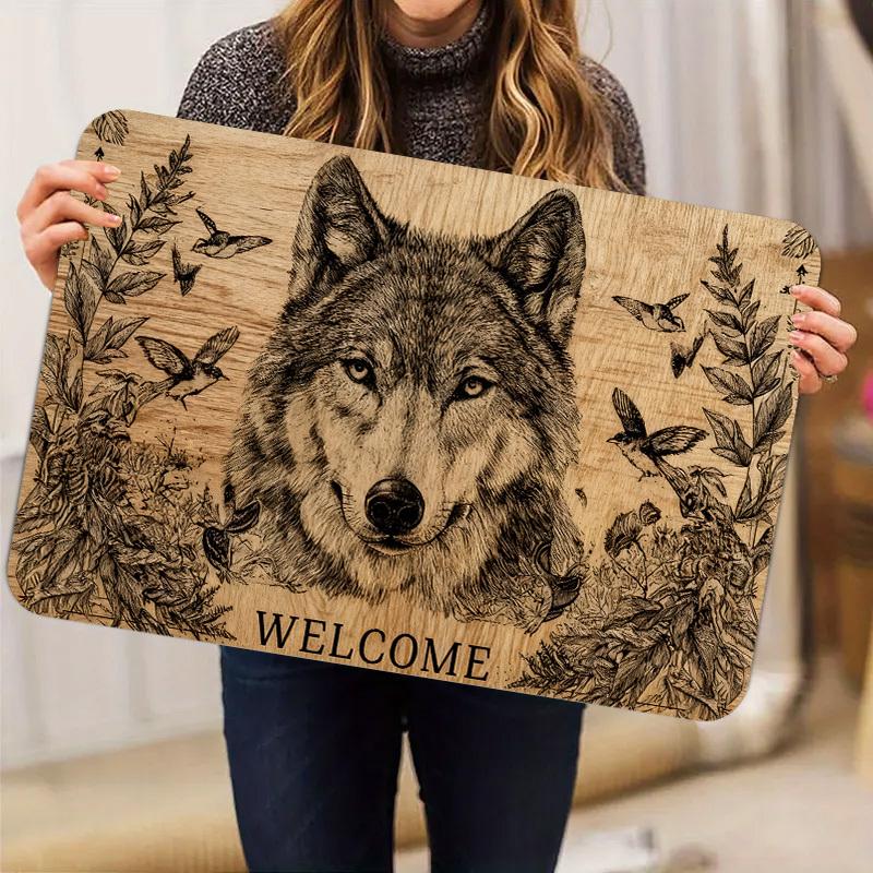 "WELCOME" Wolf Print Doormat, Non-Slip Washable Rug for Indoor Outdoor, Entryway, Living Room, RV & Home Decor