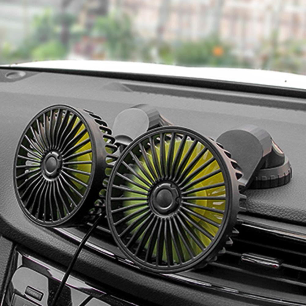 12V 24V Electric Car Cooling Fan 360 Degree Rotation Car Air Fan 5V USB Dual Head Dashboard Air Circulator Fan for Car Truck SUV