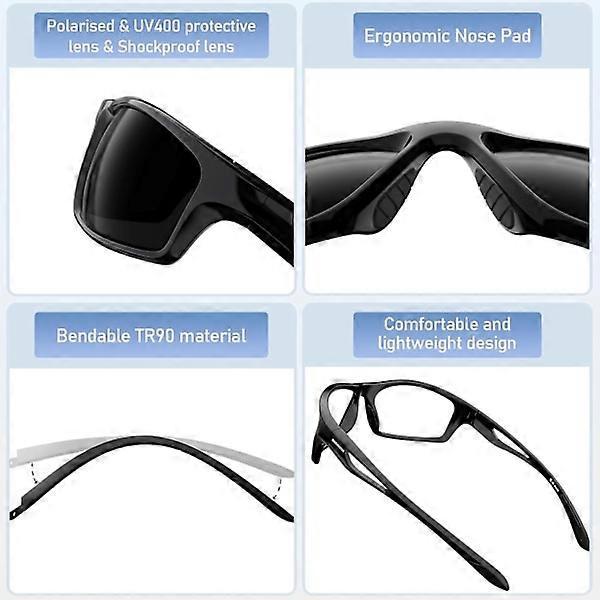 Occhiali da sole sportivi, Occhiali da sole sportivi polarizzati con protezione UV400 e montatura infrangibile in TR90 per Pesca, Guida, Golf, Corsa, Ciclismo, Campeggio Nero
