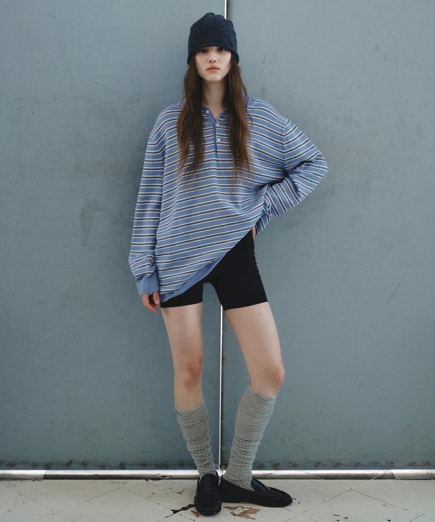 CITTA Soft Loop Stripe Collar Knit_Ctk265(Blue)