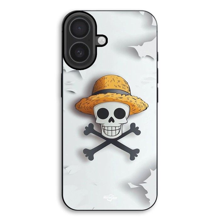 Coque Pour iPhone 17 one piece tête de mort logo fond gris