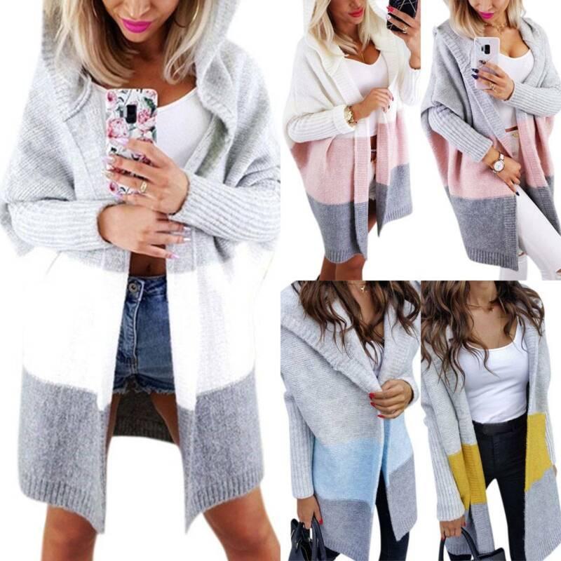 Ladies Long Hooded Cardigan Knitted Sweater Coat For Winter Casual Plus Size Style