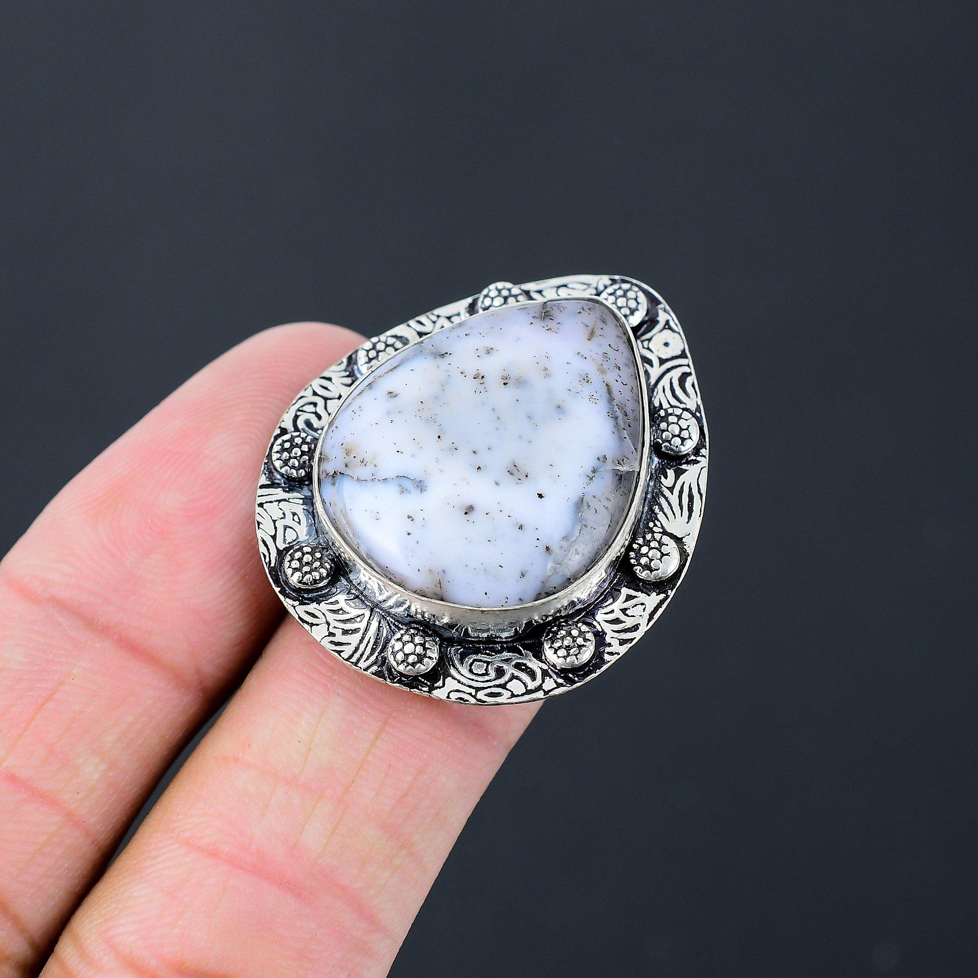 Mothers day Sale Dendrite Opal Stone Sterling Silver Solitaire New Ring US 6.5 6.5