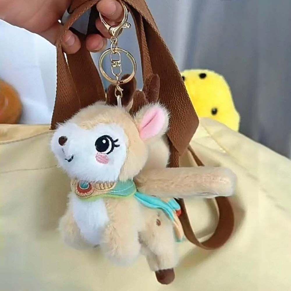 Chinese Style Flying Cat Pendant Cartoon Plush Doll Key Ring Nine-Colored Deer Keychain  Girls
