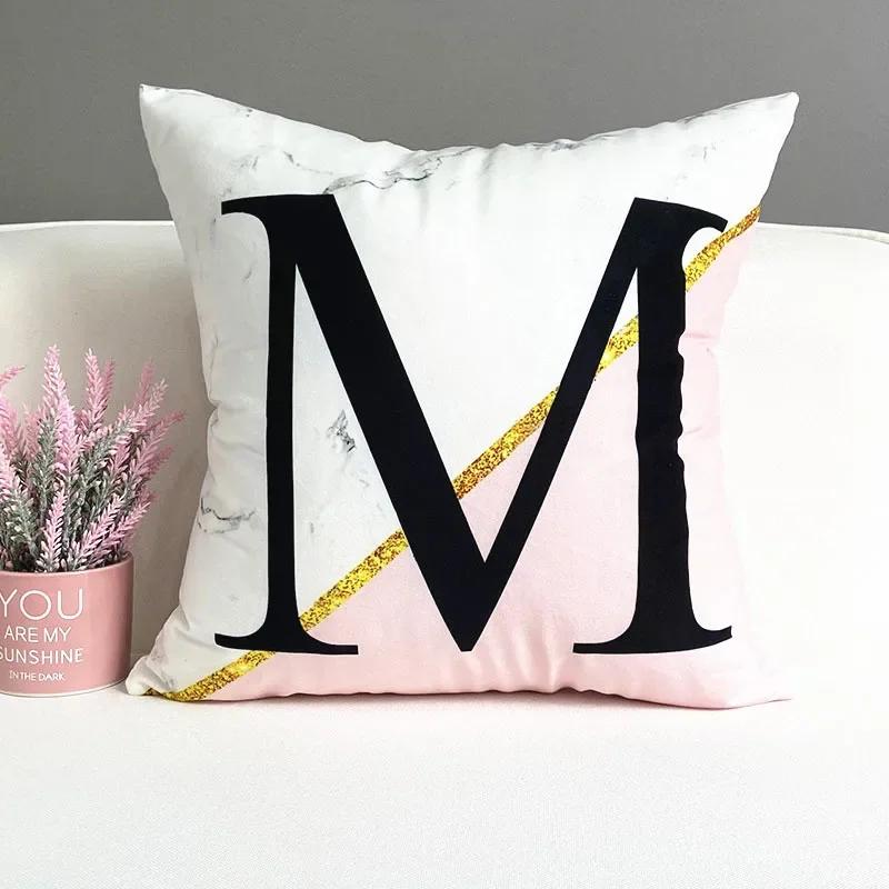 Nordic Pink Girls Geometry Polyester Plush Pillowcase Letters Pink Feather Super Soft Thick Sofa Pillow Cushion Cover Home Decor