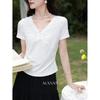 Damen V-Ausschnitt Slim Fit Kurzarm T-Shirt