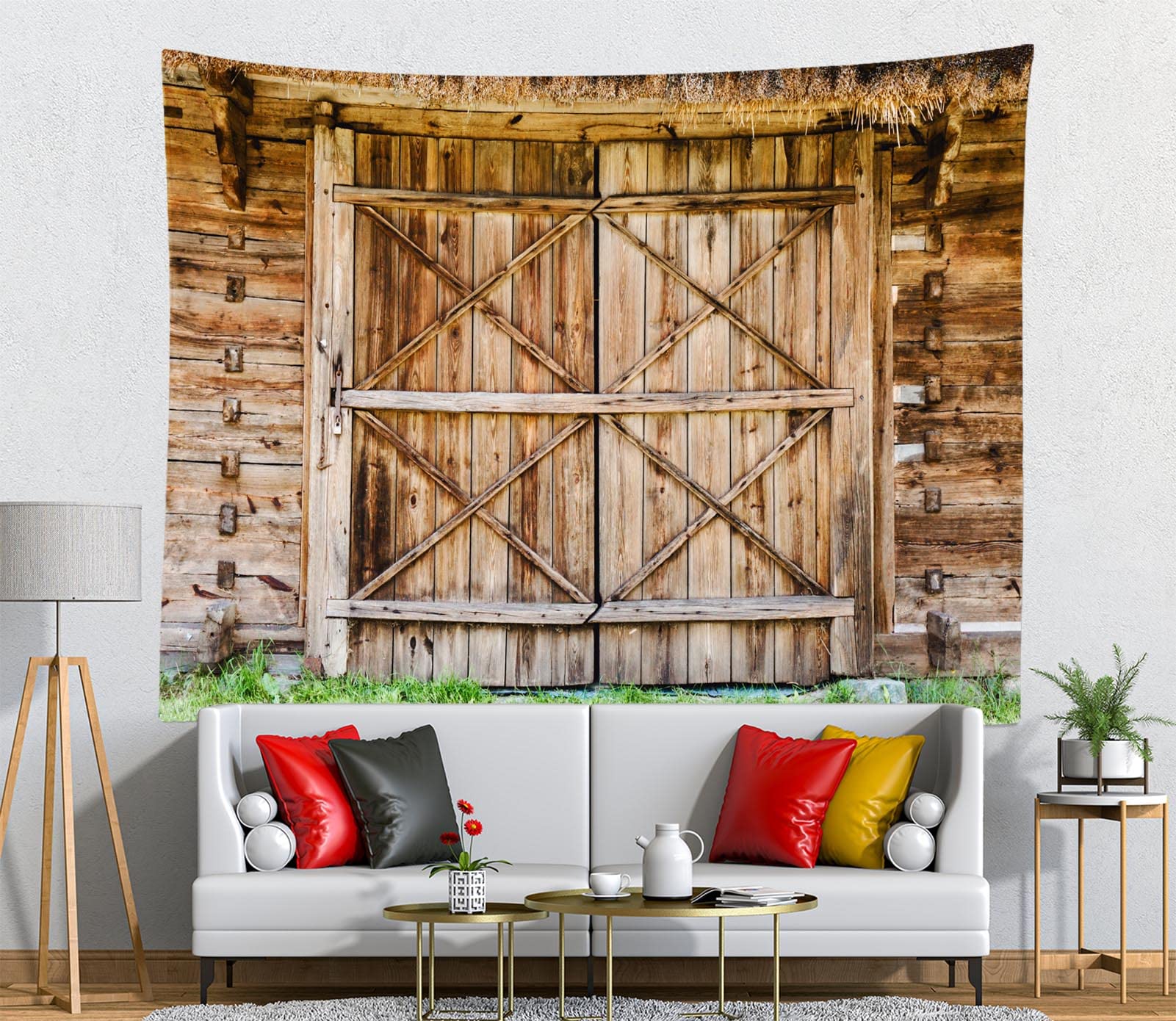 Деревянный гобелен с принтом на дверь сарая в деревенском стиле — фото 11