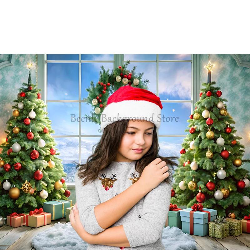 Beenle Christmas Photography Backdrop Xmas Tree Fireplace Gifts Family Party Decor Kids Portrait Background Decor Photo Studio