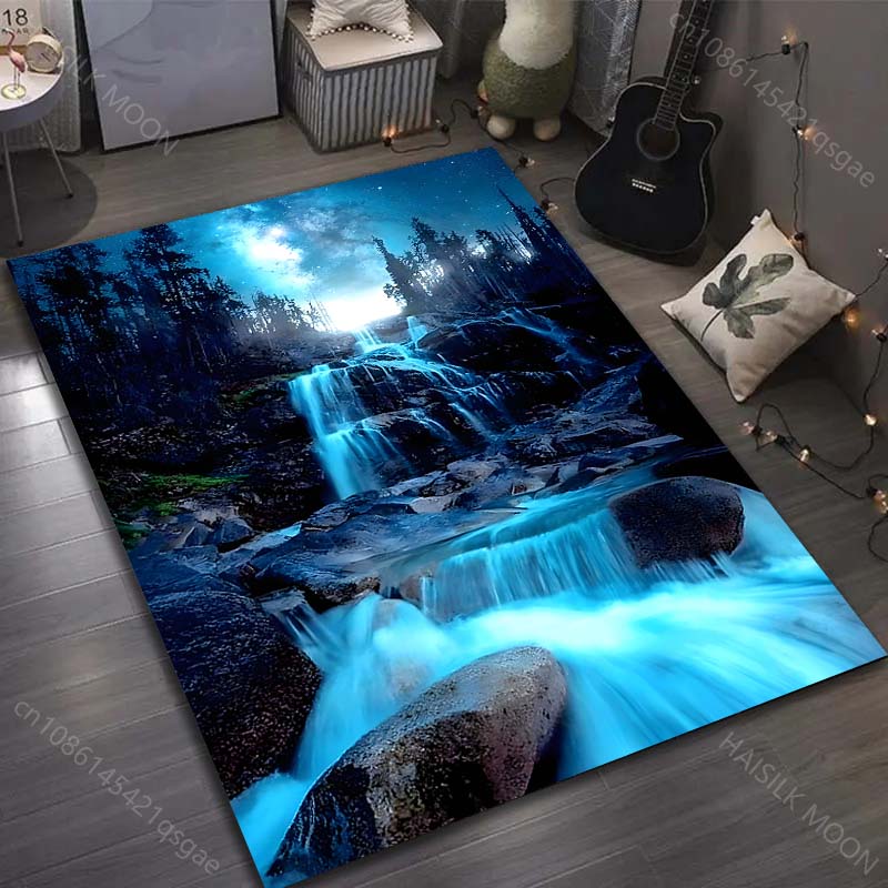 

1PC Waterfall Forest Night Sky Pattern Rug Carpets for Bedroom Living Room Sofa Mat Creative Door Mat Cloakroom Home Decor 40x60cm