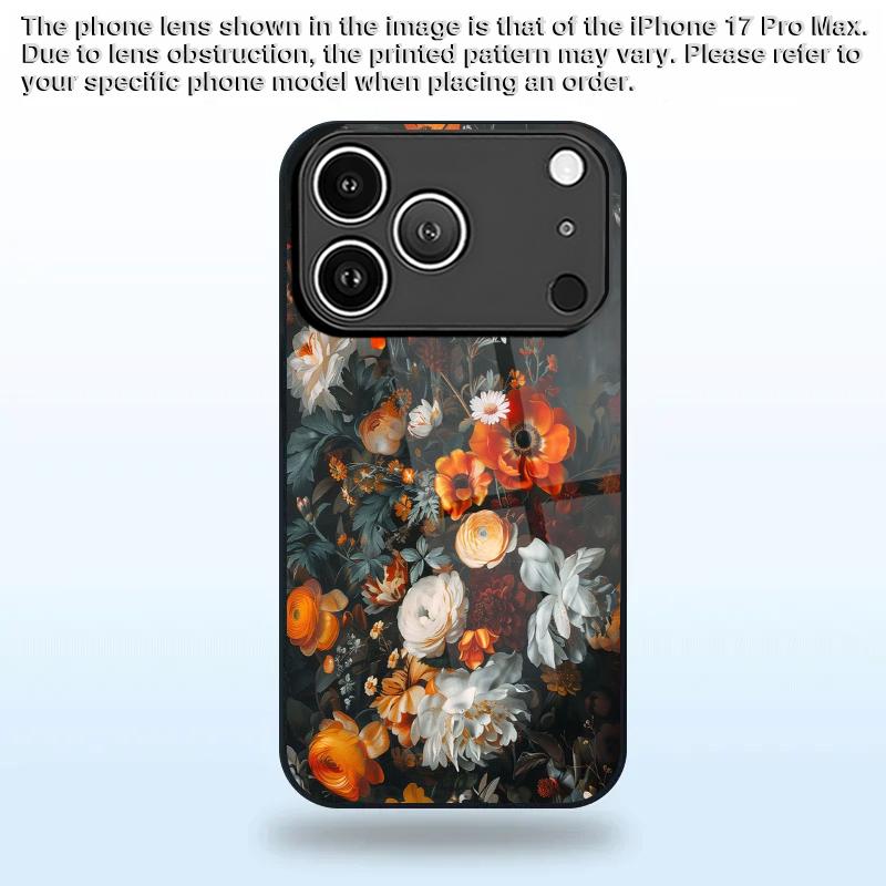 Retro Floral Pattern 2D Phone Case for iPhone 17 16 15 14 13 12 11 X XR XS Max Pro 8 plus - Glass Protective Cover