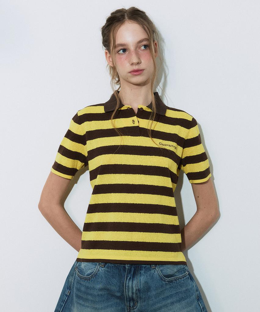 GREENBUTTER Stripe Collar Knit (Yellow/Brown)