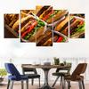 5 Panel Cheesy Beef Burgers HD Pictures Canvas Painting Delicious Fast Food Hamburger Posters for Dinning Room Wall Decor Quadro