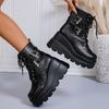 Fashion Chunky Wedges Punk Ankle Boots Women Fashion Super High Heels Motorcycle Boots Woman Lace Up Thick Bottom Black Gothic Shoes