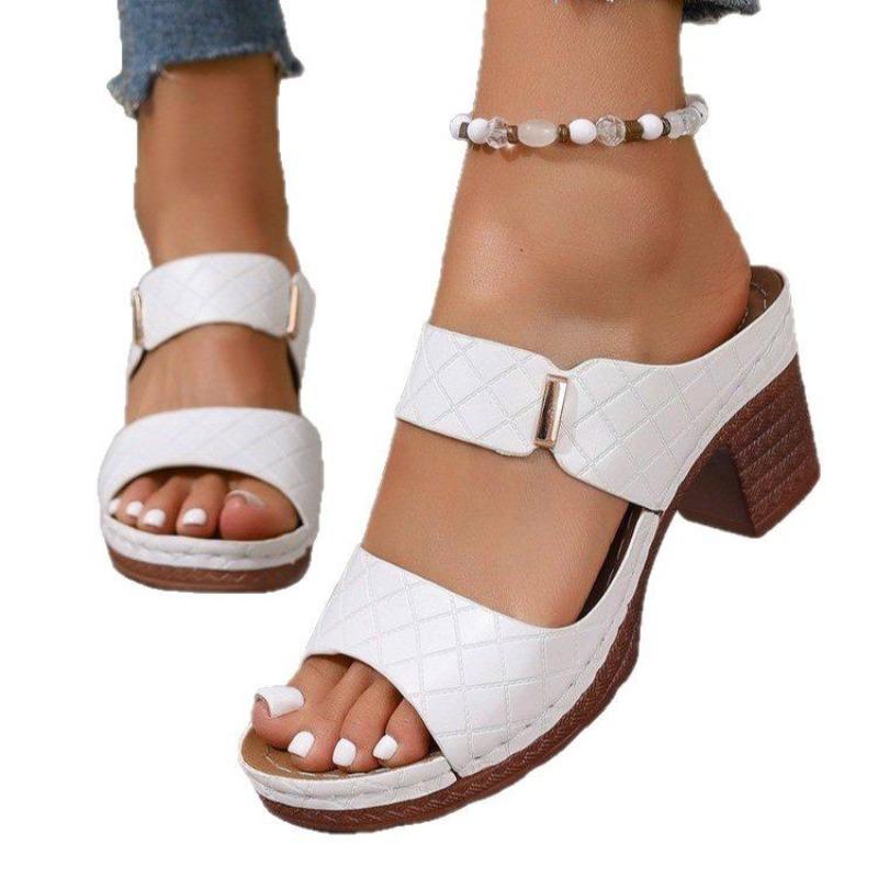 High-heeled Slippers Large-sized Fashionable Shoes Thick-heeled Fish-mouthed Flip-flops