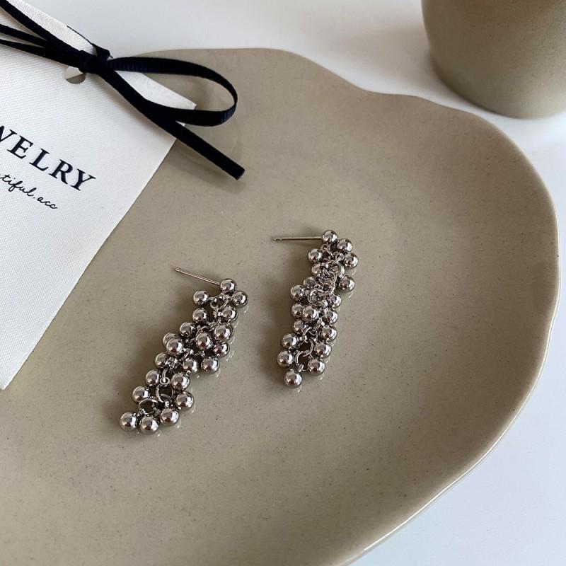 Korean Ins Blogger Fever Same 3 Gold Balls Pendant Earrings French Style Minimalist Jewelry Women