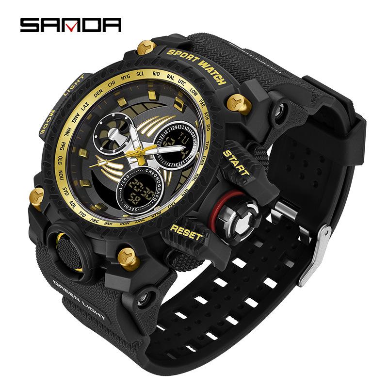 SANDA Men's Multi-function Dual Display Waterproof Sports Alarm Watch