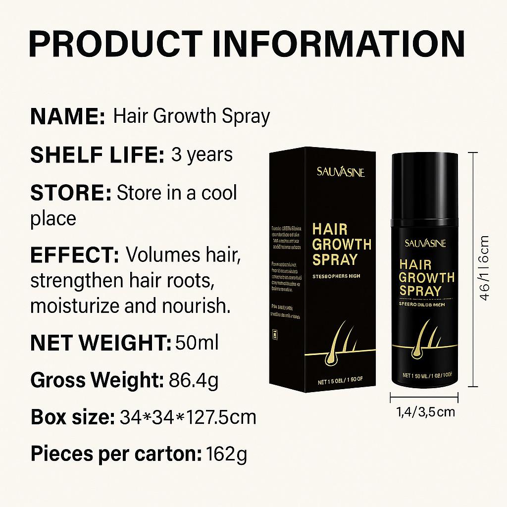 Haarwachstumsspray 50g, Haarverdichtungs- & Reparatur-Essenz, Gegen Haarausfall, Stärkt die Wurzeln, Frizz-Kontrolle, Unisex, Tragbar