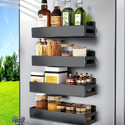 2 pièces Étagère de Rangement Magnétique pour Réfrigérateur - Étagère de Rangement Latérale sans Perçage Convient pour les Cuisines, les Micro-ondes et les Machines à Laver