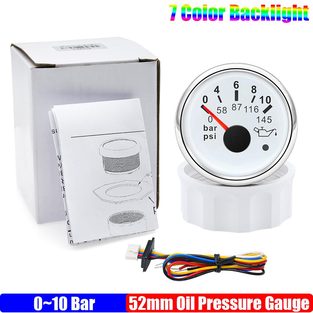 ZMFJH 7 Color Light Pointer 52MM Fuel Water Level Gauge Voltmeter Oil Pressure Meter Water Oil Temp Gauge with Alarm Optional