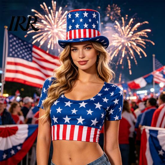Retro Style Top Hat American Flag Hat, Uncle Costume for 4th of July, Bald Eagle Red White Blue Patriotic Party Decoration Adults, Independence