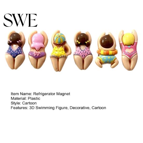Fridge Door Magnet 6/11Pcs 3D Swimming Figure Refrigerator Magnet, Cartoon Bikini Women Metal Surface Decorative Home Kitchen Office Whiteboard Locker