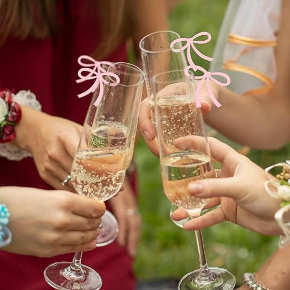 10PC Pink Bow Drink Tags Coquette Bow Markers Table Decoration for Parties Birthday Wedding Coquette Tasting Party Decoration