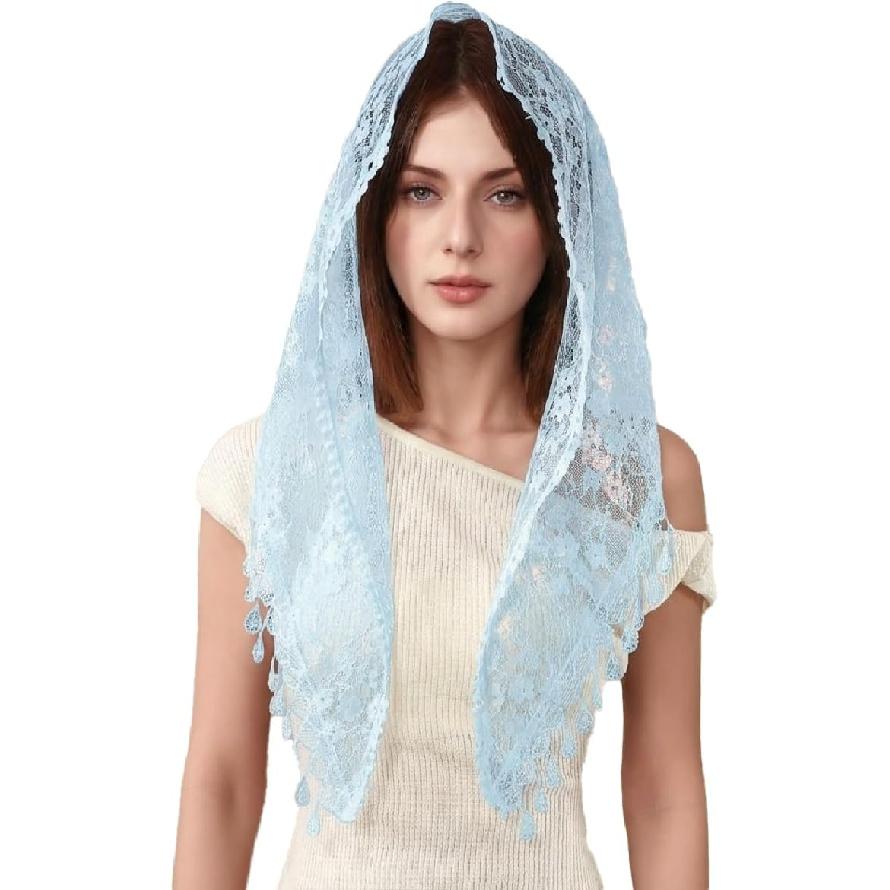 Lace Veil Triangle Mantilla Church Head Covering Latin Scarf for Mass Wedding Bridesmaids