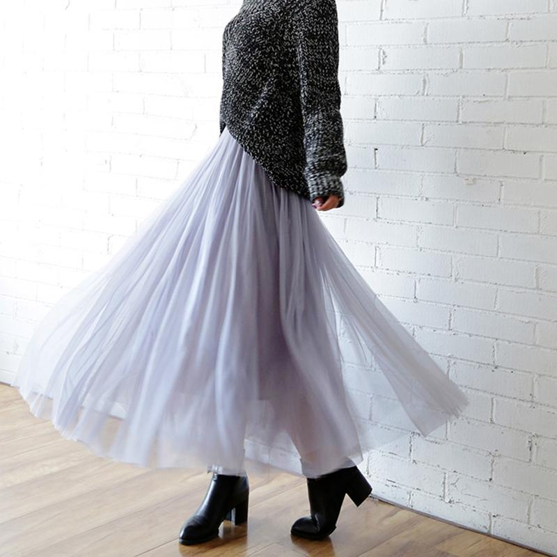 Gonna in Tulle Vintage Donna Vita Alta Elastica Gonne in Rete Lunga Pieghettata Gonna Tutù Femminile Jupe Longue