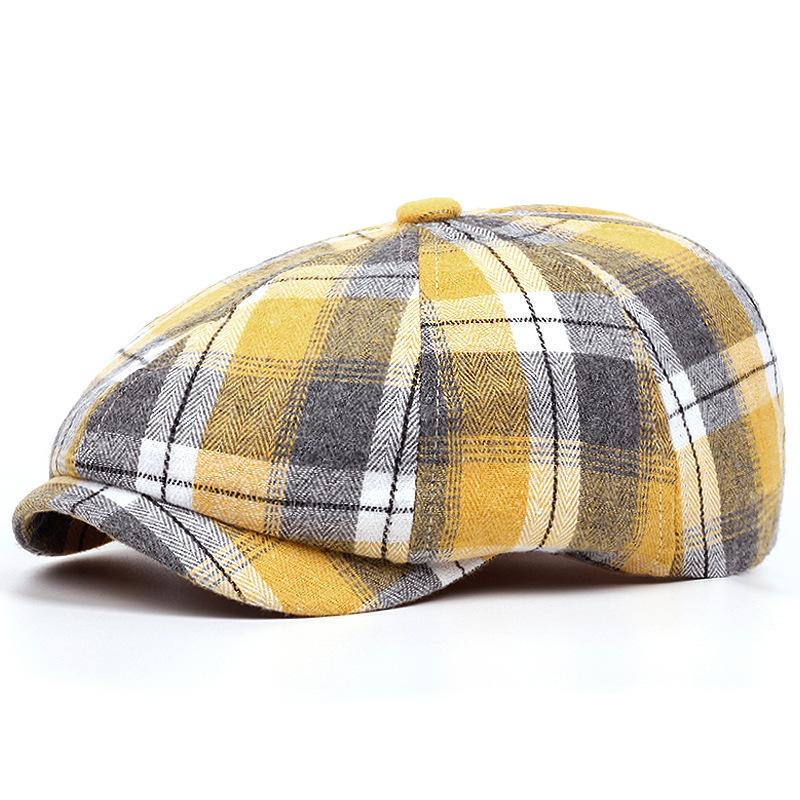 1 Pièce Beret à Carreaux Dégradé de Couleurs Décontracté Pour Hommes Femmes, Chapeau Avant-Garde Artistique, Design Fin, Chapeau Gavroche Rétro Britannique Printemps Été One Size beige