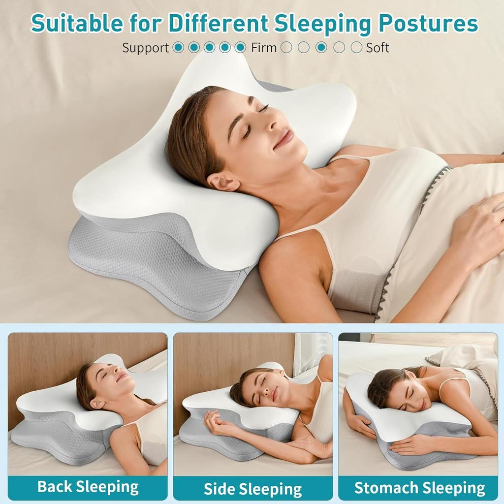 Cervical Pillow for Neck Pain Relief, Ergonomic Neck Pillow for Sleeping Contour Memory Foam Pillows with Cooling Pillowcase, Orthopedic Bed Pillow
