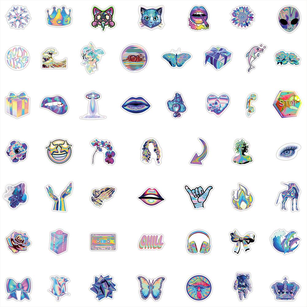10/30/50/100pcs Cartoon Holographic Laser Aesthetic Graffiti Stickers Cool Sticker for Motorcycle Laptop Guitar DIY Sticker Toys