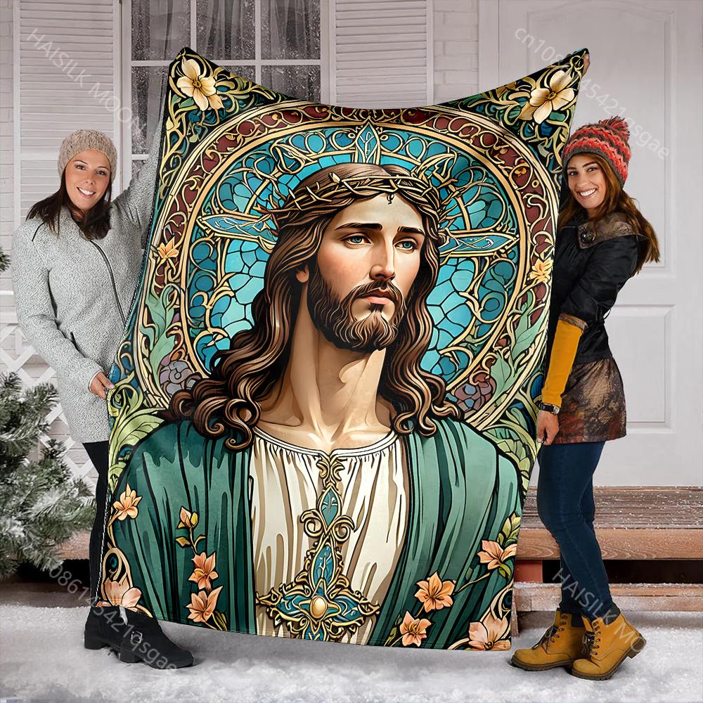 1PC Stained Glass Religious Figure print blanket Prayer blankets for believers suitable for home sofa camping travel car 75X95CM