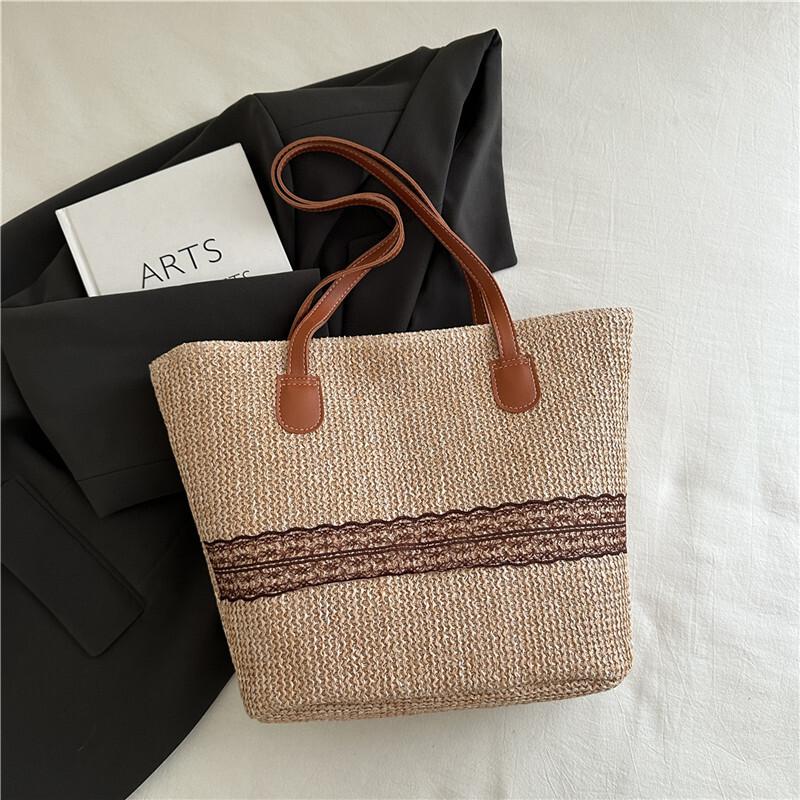 High-End Woven Bag 2026 Spring Summer Fashion Simple Large Capacity Tote Bag Spring Versatile Beach Shopping Bags For Lady