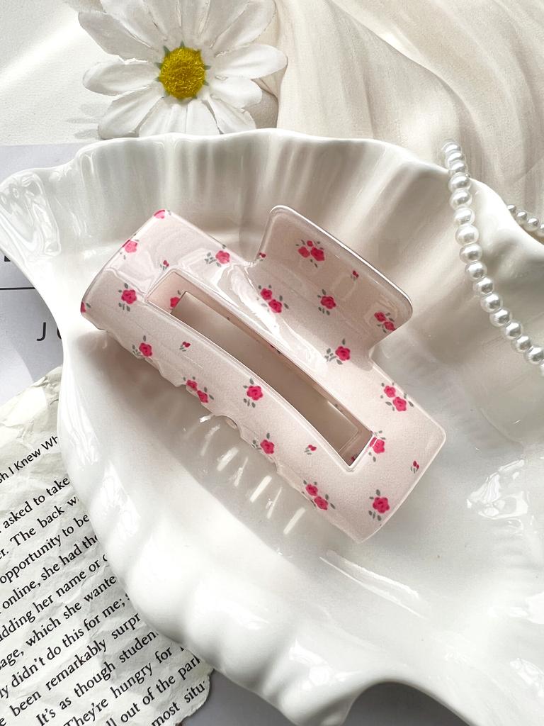 Rosa Söt Elegant Blommig Körsbär Hårklämma Set, Akryl Tryck Rosett Tusensköna Hårnålar för Kvinnor Sommar Blommig Håraccessoar