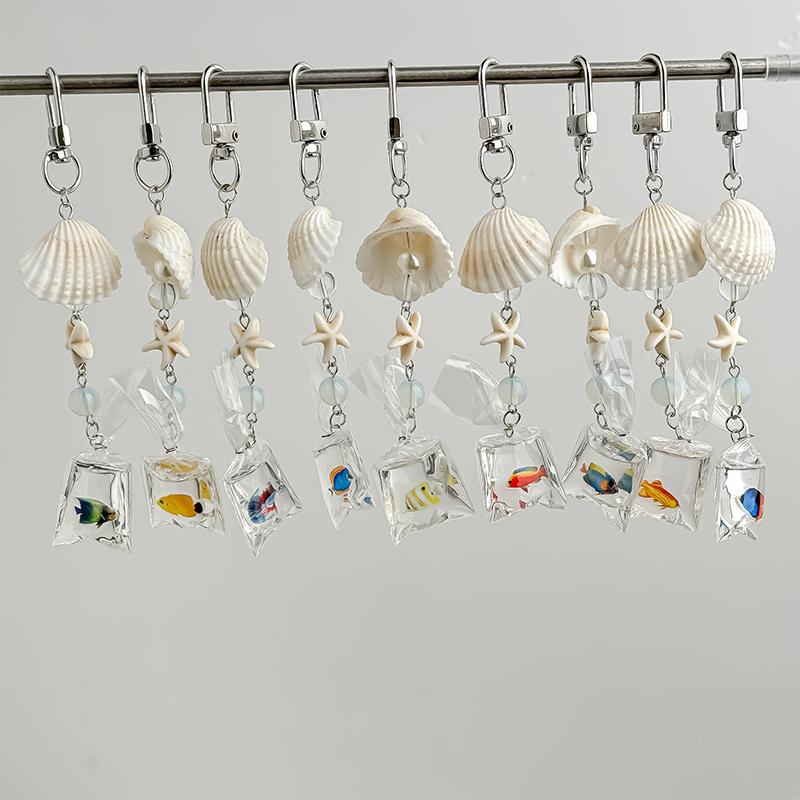 Stylish Shells And Pearls Pendant Keychain Ocean Pentagram Phone Strap Charm Cute Beaded Cell Phone Strap Bag Keychain