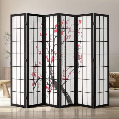 Room Divider, 6 Panel Japanese Room Divider Screen, Wood Folding Privacy Screen Indoor, Japanese Partition Portable Decoration Dividers