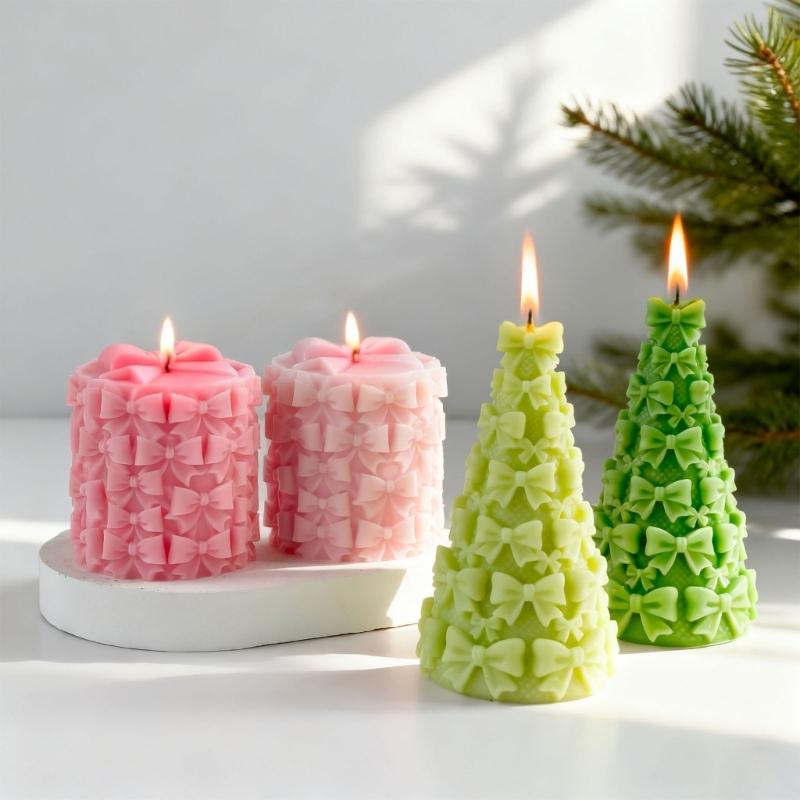 Einfache Reinigung Silikonform mit Schleife Weihnachtsbaumform für Kerzen Seifen Schokoladen Heimwerker Spaß