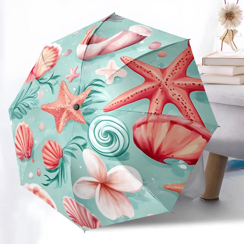 1pc Oceanic Elements Automatic Open/Close Folding Umbrella - Compact 8-Rib Design, Daily Use, Perfect Gift for Friends & Family yy260327081