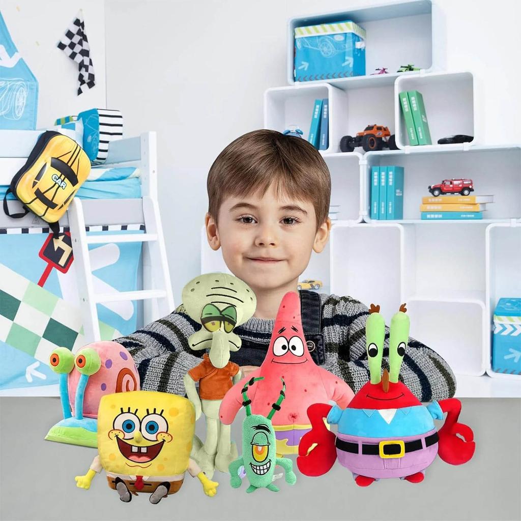 Plush Toys - 6 Pieces Super Soft Stuffed Plush Pillow, Cartoon SquarePants Plush Doll Set