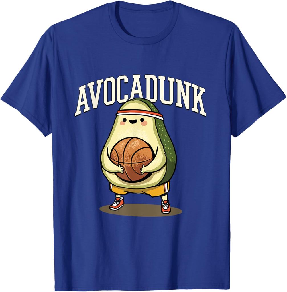 Avocadunk Avocado Basketball Pun Graphic Tee Funny Food Lover Gift Casual T-Shirt