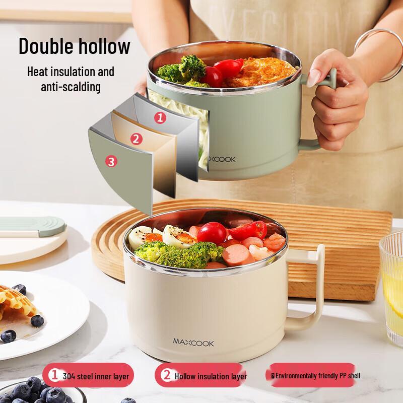 ZISIZ 1500ml 304 Stainless Steel Instant Noodle Bowl