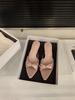 French Kitten Heel Nude Bow Cool Slippers Fairy Shoes Outer Wear 2025 Summer High Heels Pointed Sandals